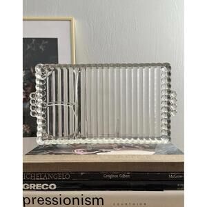 Hazel Atlas Ball & Rib Glass Snack Sushi Catch All Tray & Cup Mid-Century Modern